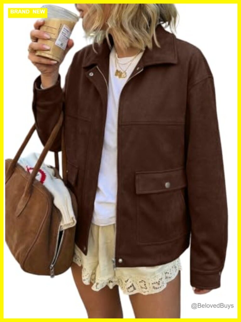 Faux Suede Bomber Jacket Casual Fall Coat